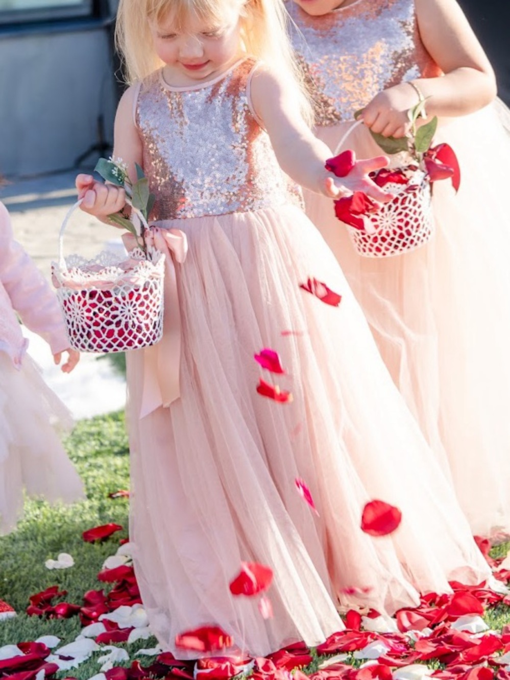 Girls Sequin Dress Pink with removable bow in the back over the zipper.